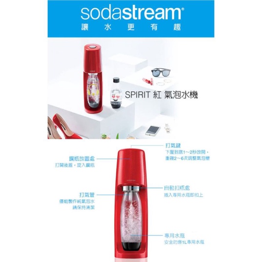 【Sodastream】自動扣瓶氣泡水機 Spirit(紅) 全新現貨 免運費