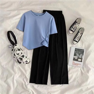 女童闊腳褲套裝 女童夏裝套裝洋氣時髦網紅兒童裝2022中大童女孩短袖闊腿褲兩件套