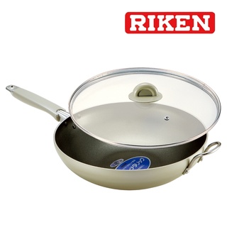 韓國製【RIKEN 理研】不沾鍋煎炒鍋(30cm)-(含安全玻璃蓋)