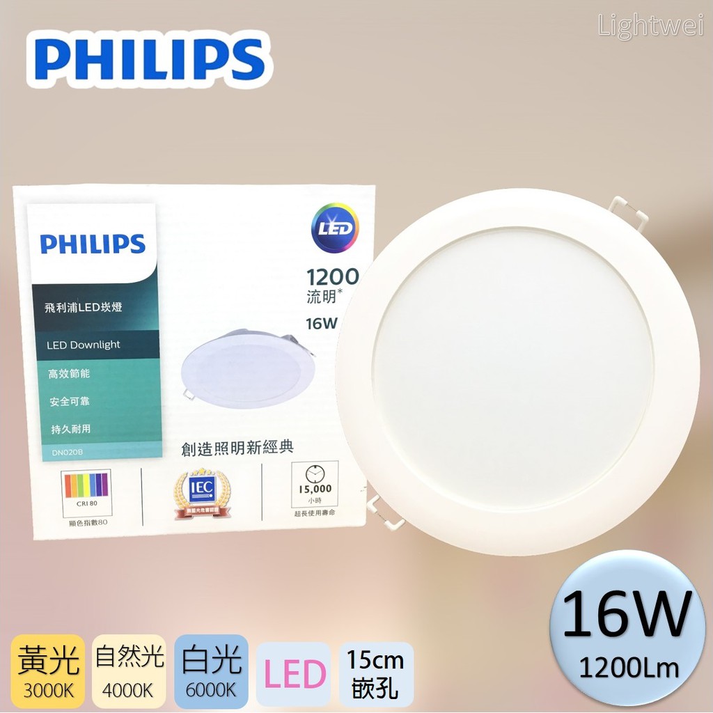 PHILIPS 飛利浦 LED 崁燈 16W 15cm嵌孔 嵌燈 附快速接頭 無藍光 不閃爍 DN020