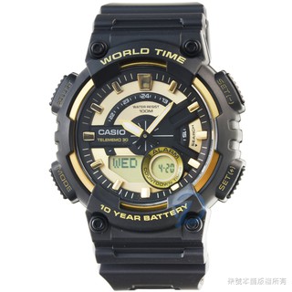 【CASIO】卡西歐雙顯多時區電子膠帶錶-黑 / AEQ-110BW-9A (台灣公司貨全配盒裝)