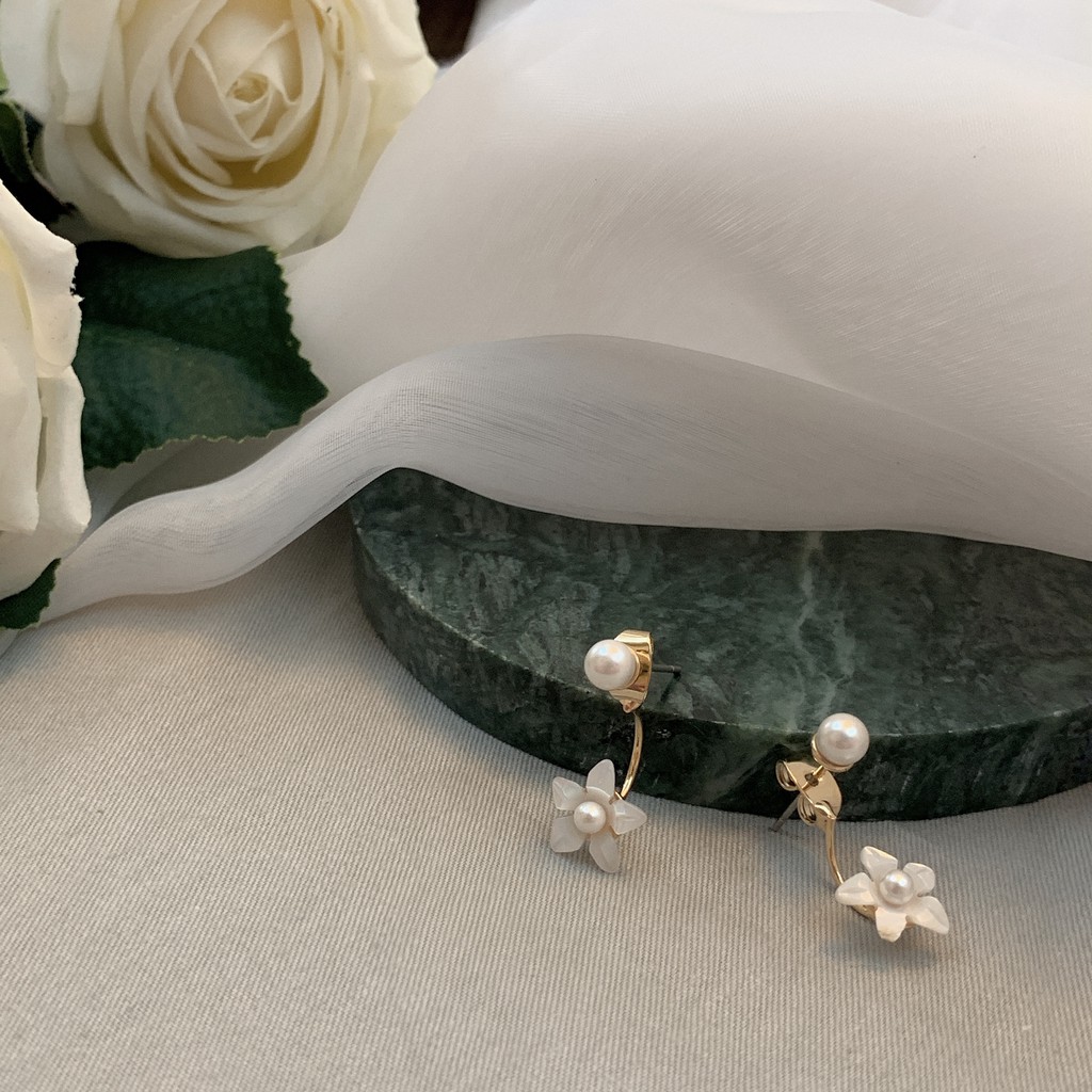 女神兩戴式珍珠花朵耳環