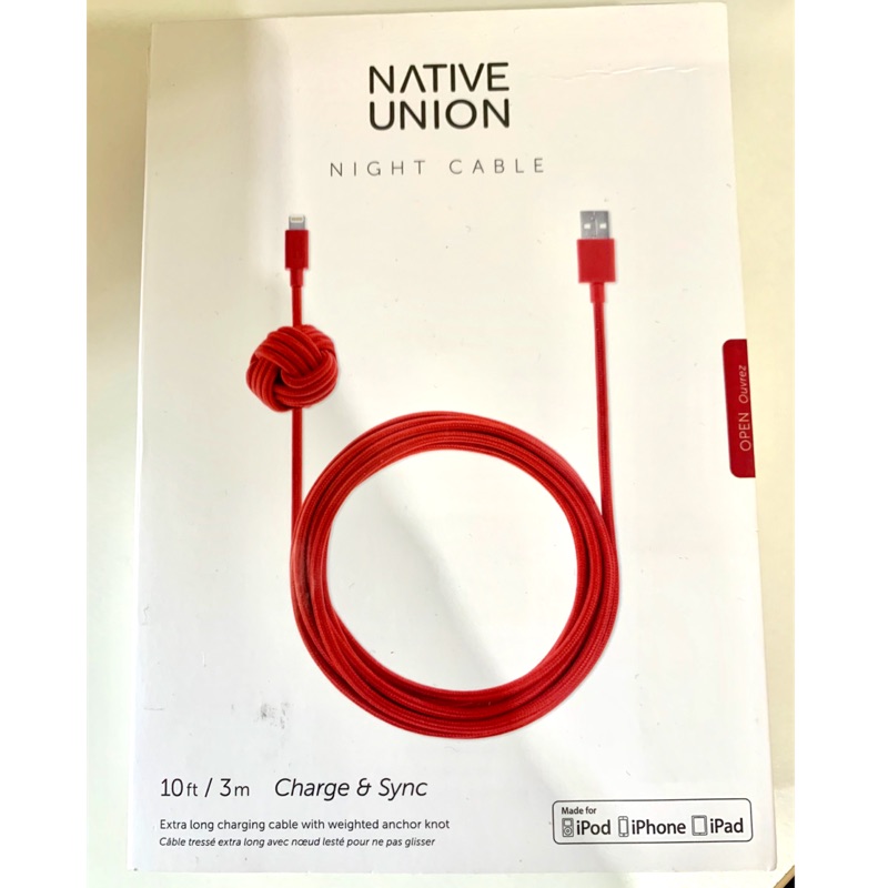 Native Union 紅色結繩手機充電線 lightning 3米 MFI認證