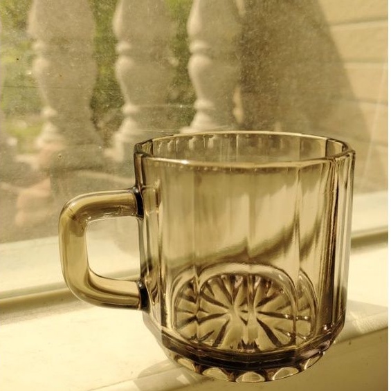 老木青 | 早期 arcoroc 鐵灰玻璃杯 水杯 咖啡杯 多角度 復古 老件 懷舊