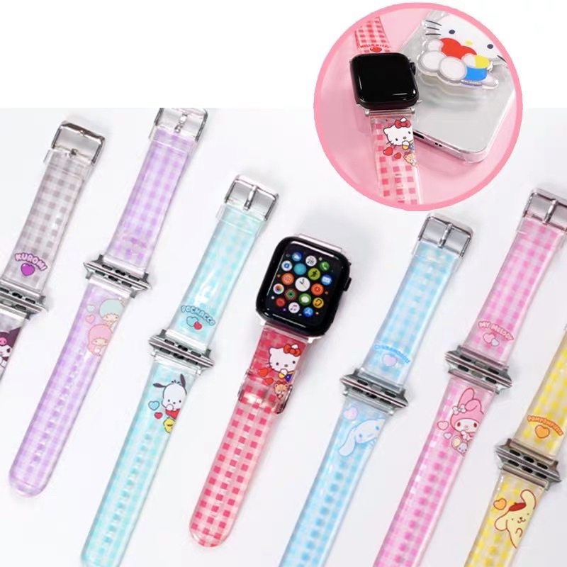 韓國三麗鷗Apple Watch矽膠透明錶帶 44 40mm透明錶帶 SE 6 7錶帶kitty Apple Watch