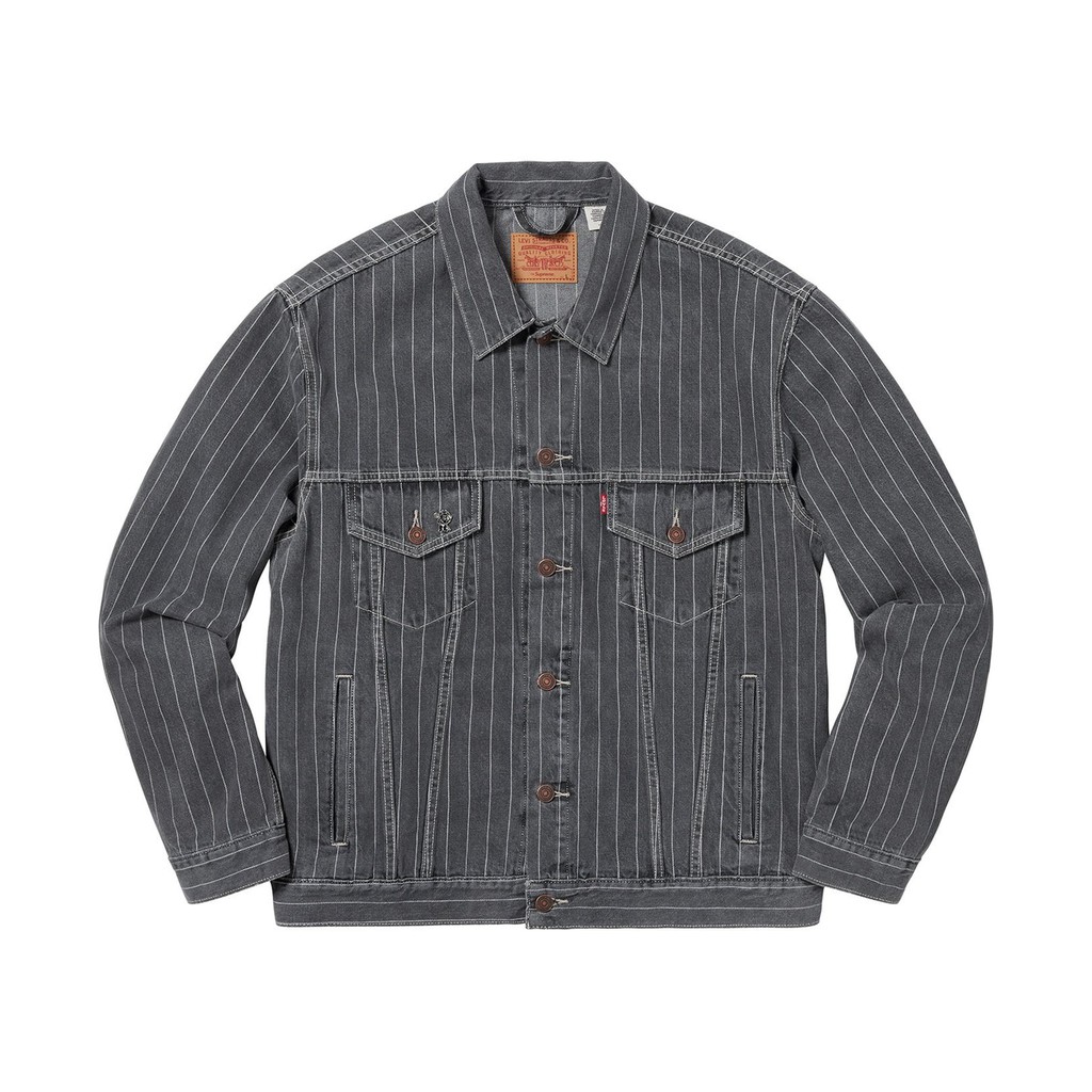 Supreme Levi's 聯名 條紋 Pinstripe Trucker Jacket 牛仔 外套 Black 黑M