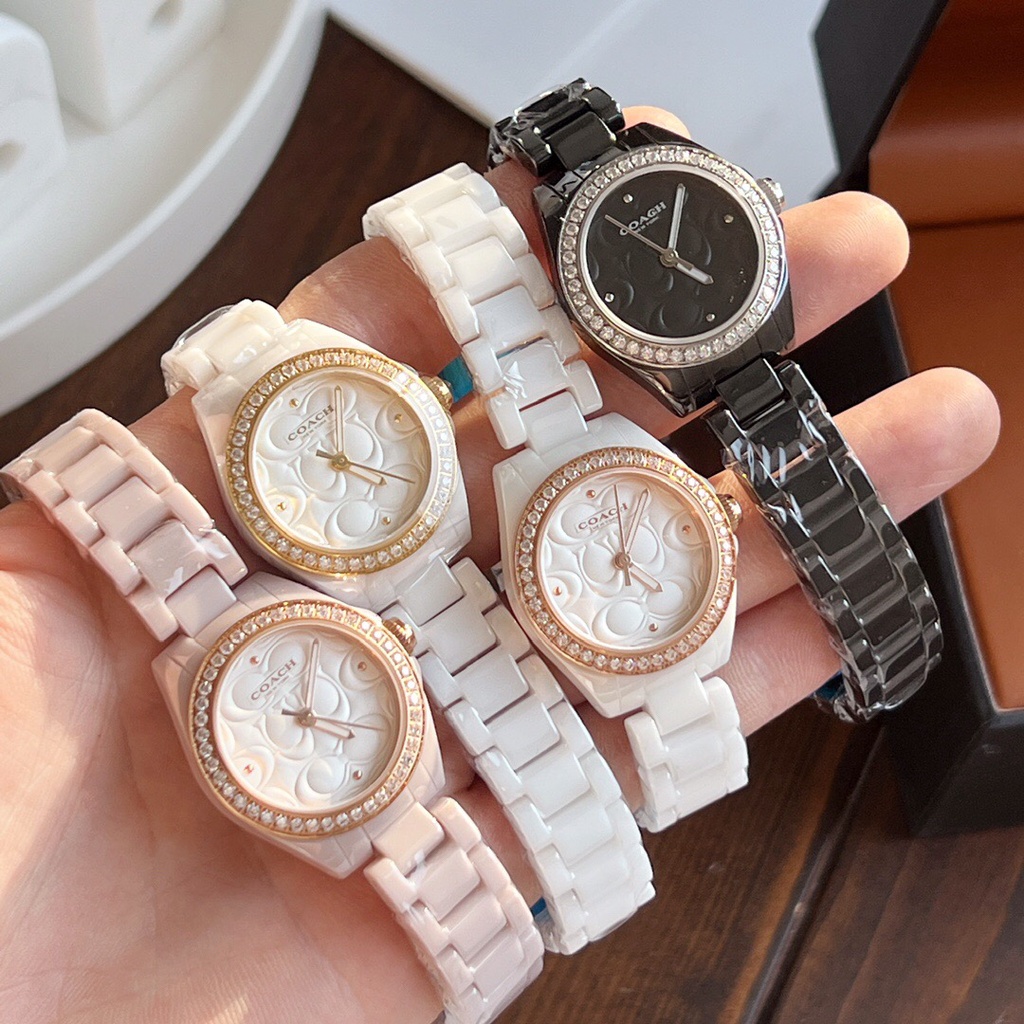 女生白色陶瓷手錶 COA寇家石英錶 簡約時尚陶瓷錶 鑲鑽時尚女錶 精美百搭女生腕錶 粉色精品錶 28mm小直徑學生手錶女