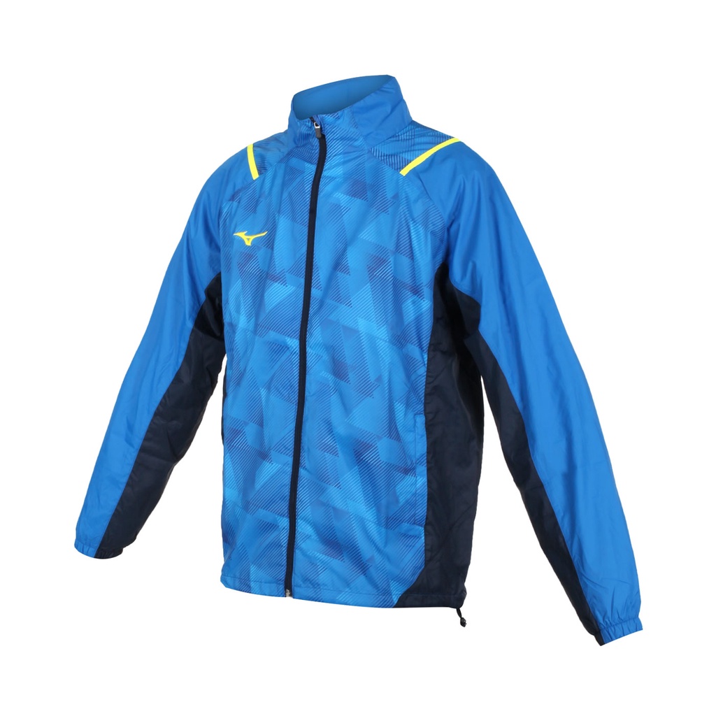 MIZUNO 男平織運動外套( 立領外套 慢跑 路跑 美津濃「32TC258322」 藍黑螢光黃
