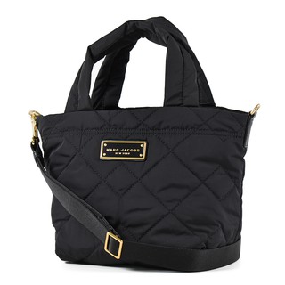 MARC JACOBS 鐵牌LOGO菱格縫線拉鍊手提/斜背二用包-黑色/小 【美國正品 現貨】
