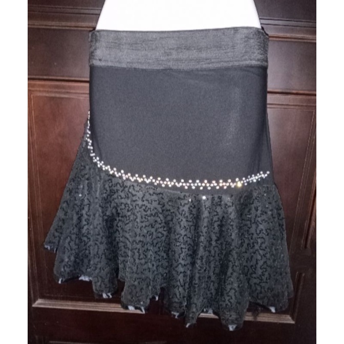 大尺碼XL黑色亮片彈性短裙