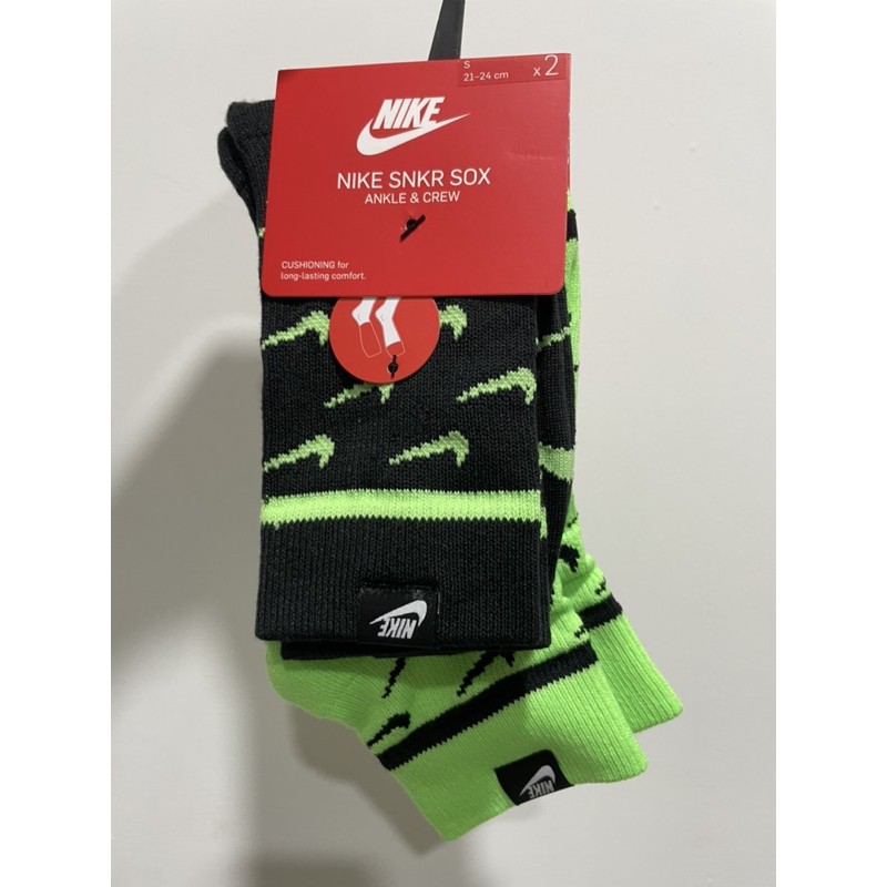 全新Nike黑色螢光綠厚襪