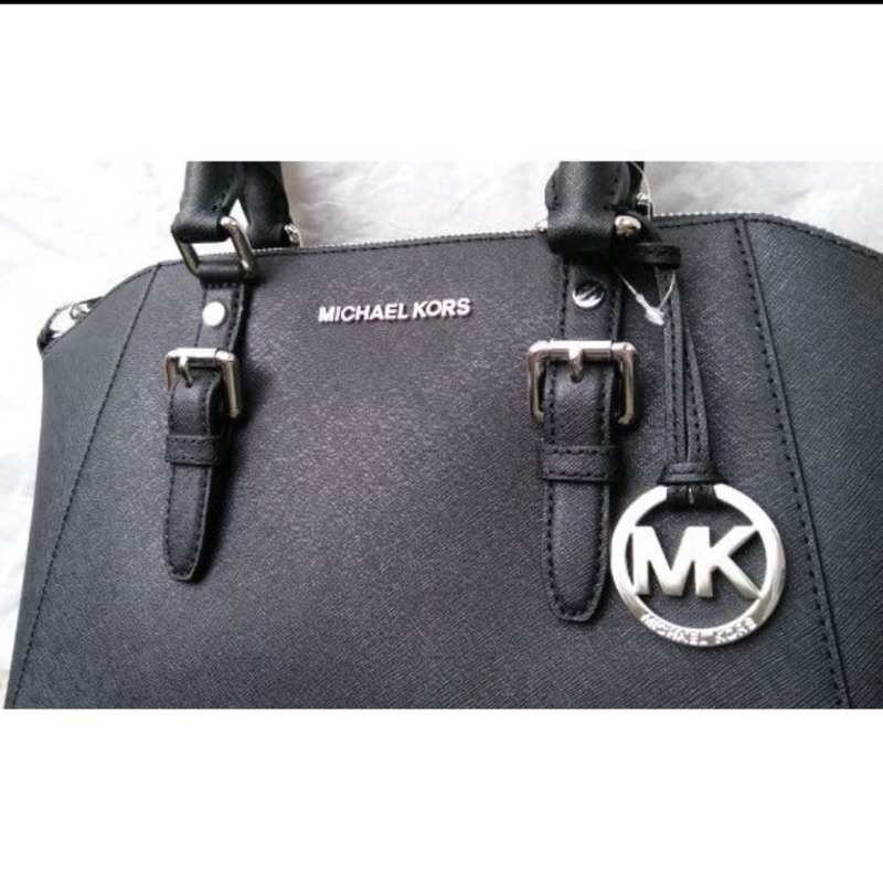 MK Michael Kors 黑色防刮皮革 大款 貝殼包 公事包 手提包 肩背包