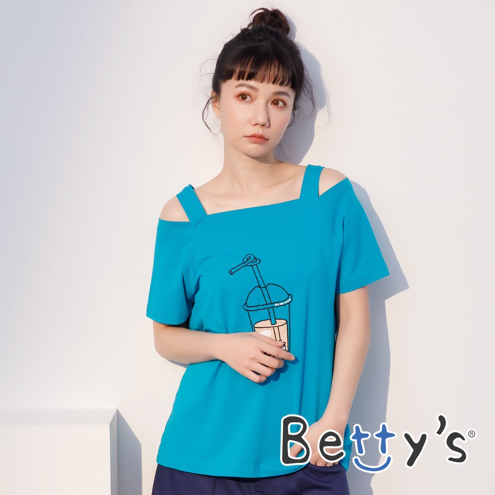 betty’s貝蒂思(01)方領肩帶印花上衣(藍綠色)