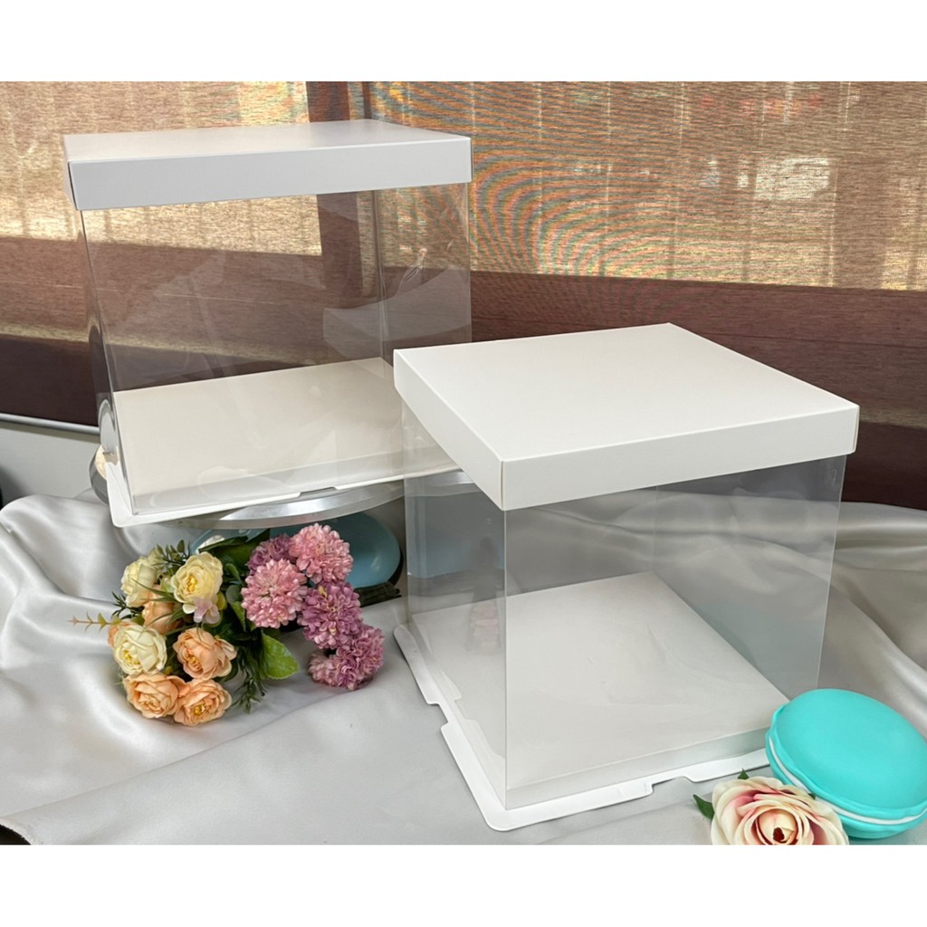 6吋 8吋 厚款白色透明生日蛋糕盒 透明塑膠盒/蛋糕盒/透明盒/包裝盒/禮物盒-韓式包裝 加高 加高芭比盒