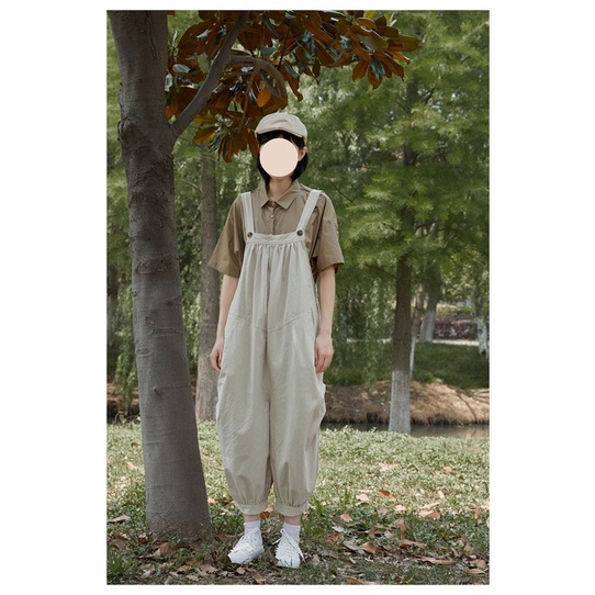 armoire✨森林少女🌿小眾設計感俏皮個性女孩 日系九分寬鬆百搭燈籠吊帶褲