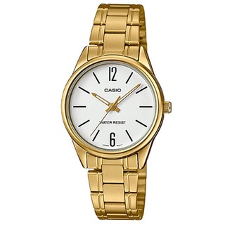 【CASIO】卡西歐 簡約金時尚指標不鏽鋼女伶腕錶-白麵 LTP-V005G-7B 臺灣卡西歐保固一年