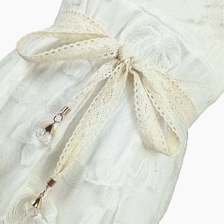 棉布裙帶 珍珠水晶配洋裝腰鏈 裙帶甜女蕾絲腰帶 打蝴蝶結綁帶腰帶