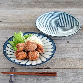 現貨 日本製 美濃燒 圓盤 22cm 陶瓷 條紋/花繪圖樣 餐盤 碗盤 餐桌 料理盤 日式風格 簡約 餐具 日本進口