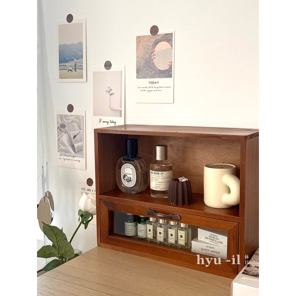 Hyu-il home ♡ 復古質感松木收納櫃 飾品櫃 香水櫃 實木收納盒 木質抽屜櫃 收納木櫃 實木擺飾