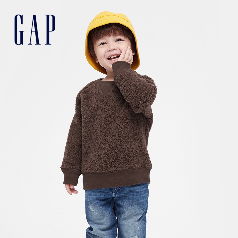 Gap 男幼童裝 仿羊羔絨大學T-棕色(656949)
