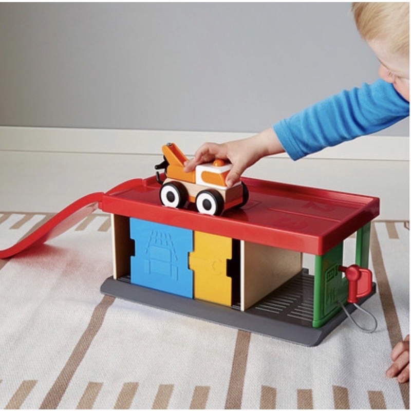 IKEA玩具車庫/拖車 LILLABO 木製玩具車4台