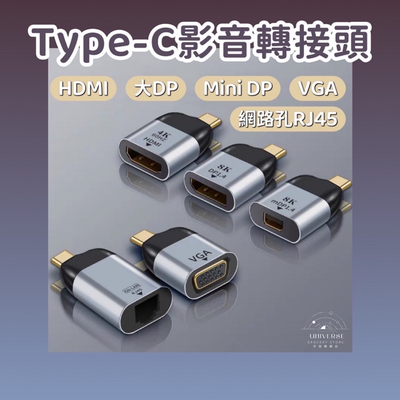 【宇宙雜貨店】台灣現貨 Type-C 轉 HDMI 大DP Mini DP VGA RJ45 影音轉接頭 網路轉接 8K