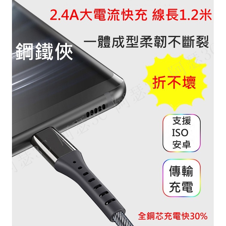 【阿瑟3C】現貨供應 當天出貨 鋼鐵俠2.4A 快充線充電線傳輸  Micro USB安卓 編織耐折 鋁合金