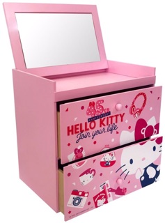 【羅曼蒂克專賣店】優惠價 正版 木製 Hello Kitty 鏡台置物收納盒 收納櫃 桌上收納櫃 KT-630057