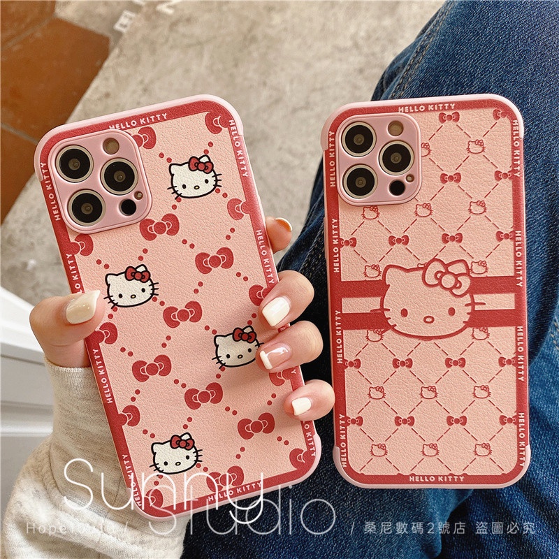 凱蒂貓 防摔 皮質手機殼 Hello Kitty 可愛手機殼 適用 iphone 13 11 12 pro max XR