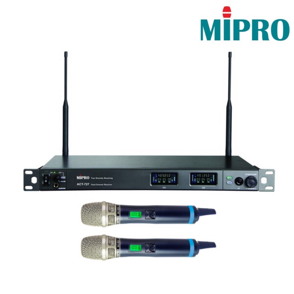 【MIPRO】ACT-727/ACT-700H 72MHZ寬頻雙頻道純自動選訊 (雙頻道UHF寬頻接收機+手持麥克風兩支