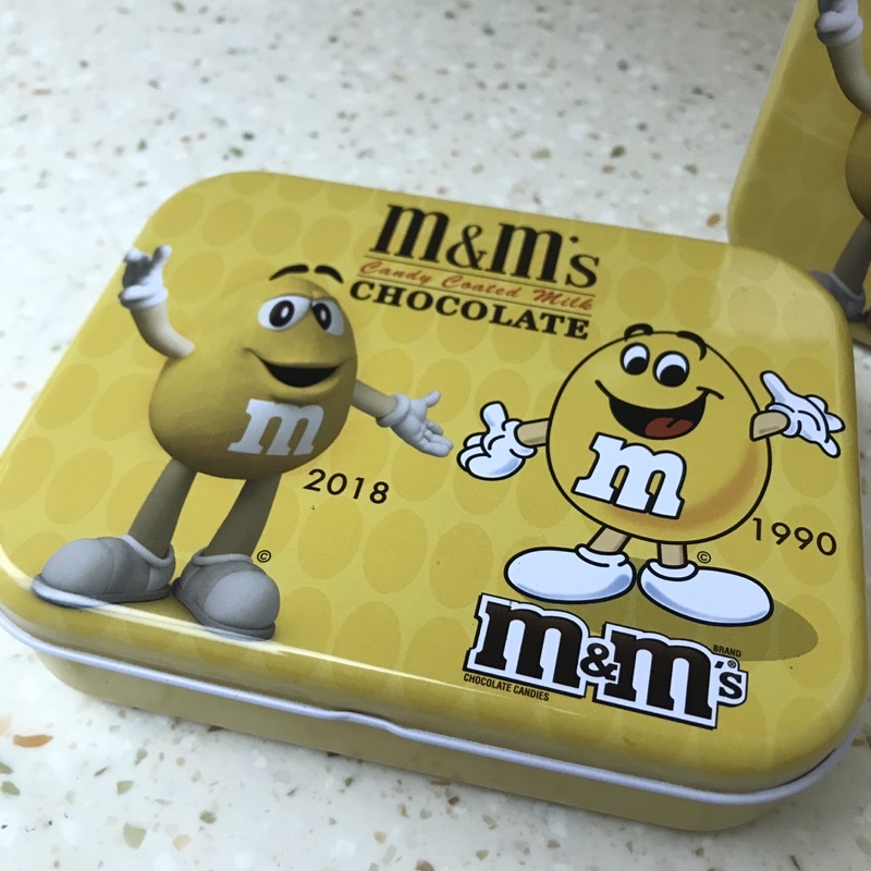 全新 絕版 m&amp;m's巧克力鐵盒 Yellow mm巧克力鐵盒 復古鐵盒 mm巧克力 1990 2018 m&amp;m's