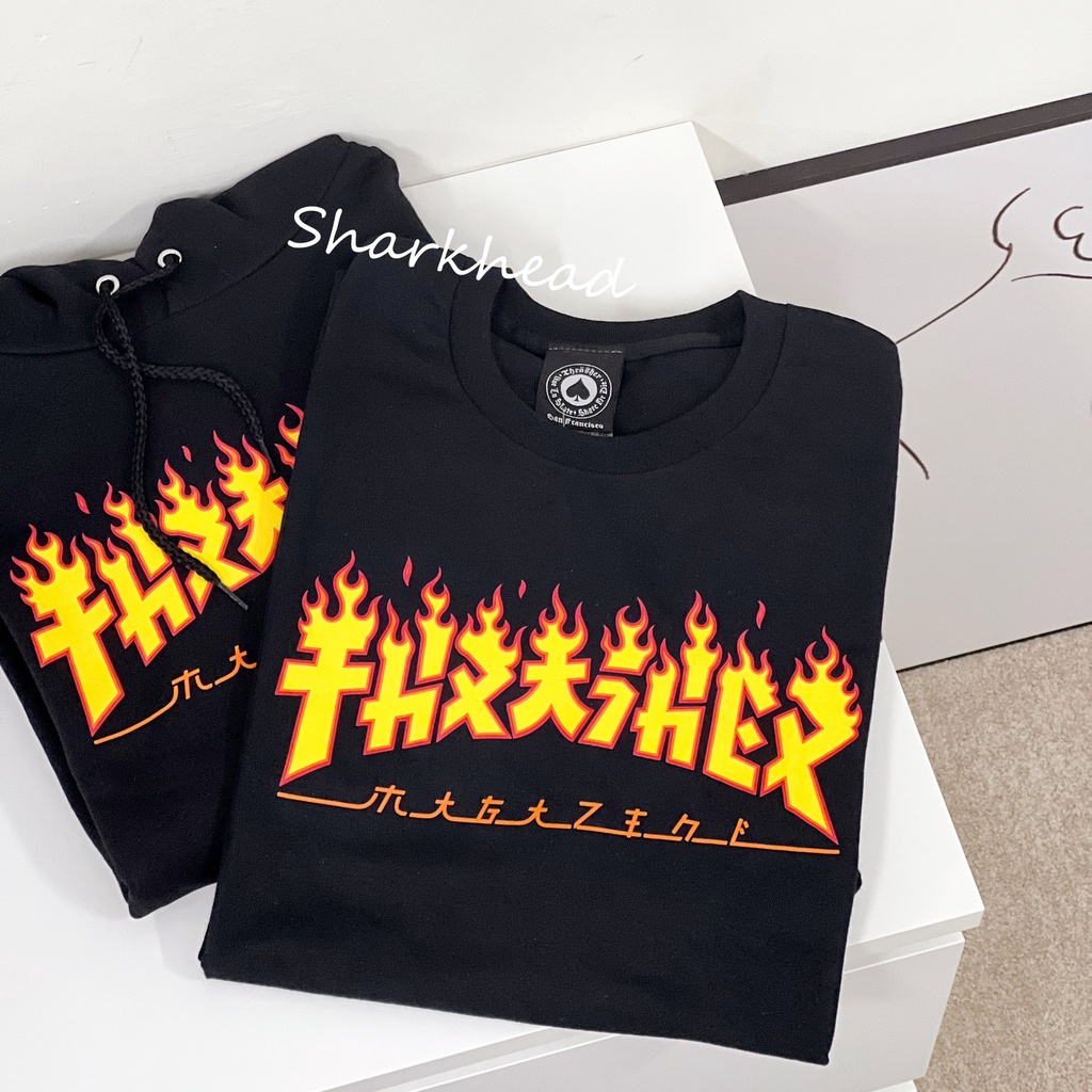 【Sharkhead】現貨 Thrasher Godzilla Flame 哥吉拉 黑火 短袖 帽T 短T 火焰 黑