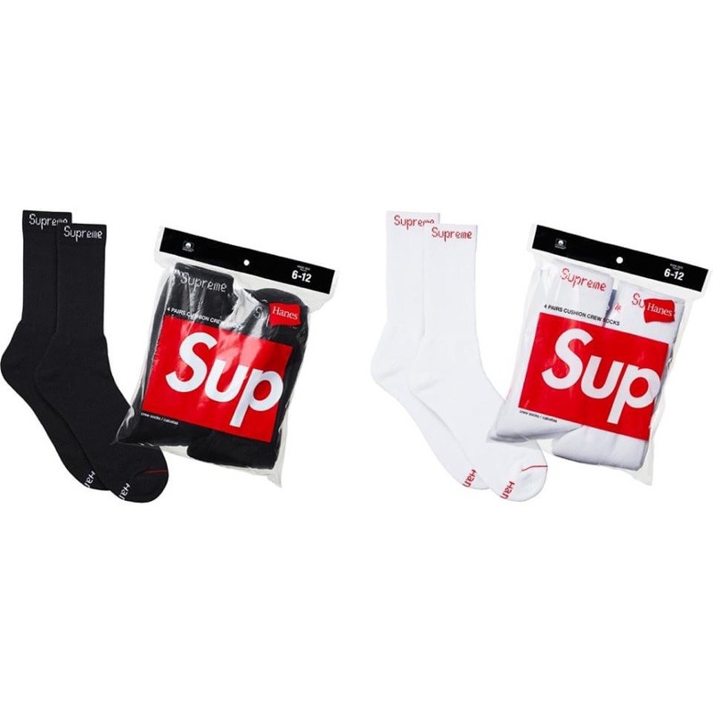 【Reallife】現貨Supreme Hanes Crew Socks 襪子 長襪 黑 白 中筒襪 滑板