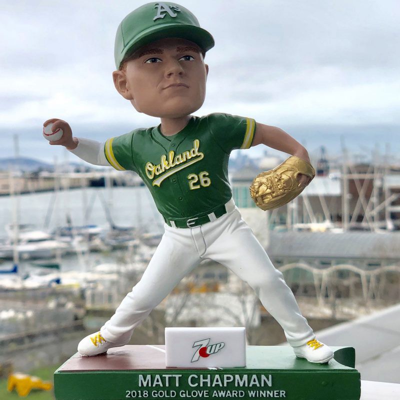 [MLB美國職棒大聯盟] 奧克蘭運動家隊金手套三壘手查普曼Matt Chapman 傳球姿勢 2019球場SGA搖頭公仔