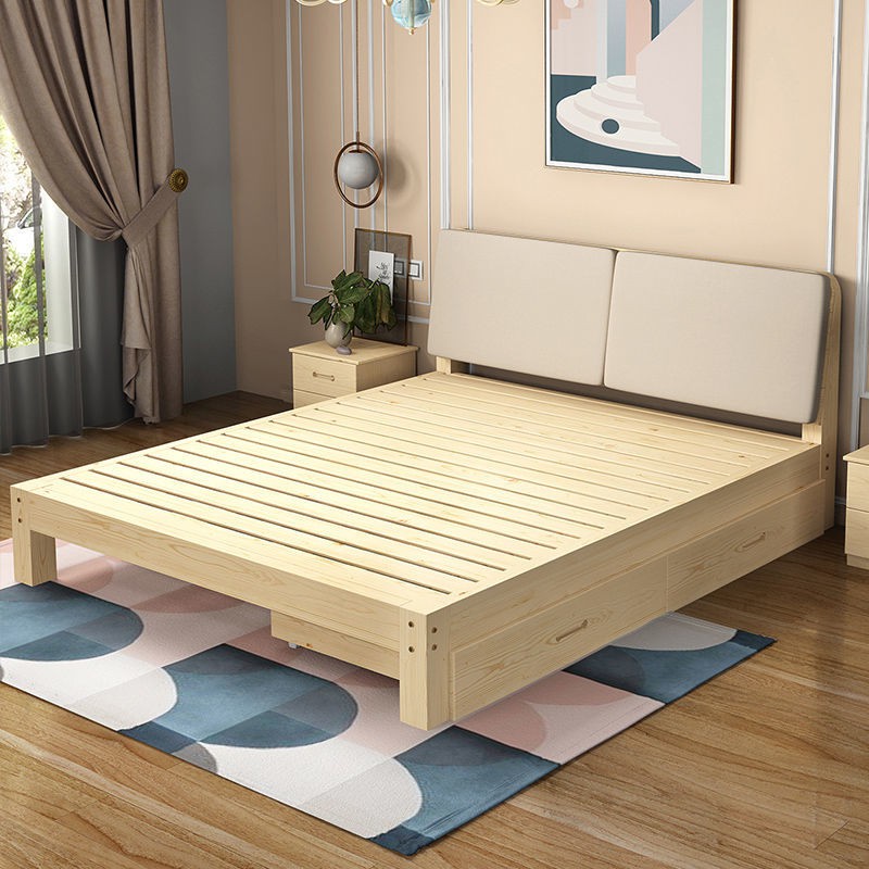 熱賣#實木床1.8米松木雙人床1.5米經濟型成人現代簡約簡易1mm單人床架