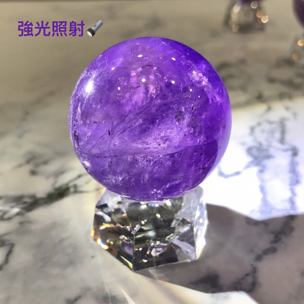 『晶鑽水晶』天然紫黃晶水晶球 帶有彩虹結晶 約37mm 附壓克力球座 送禮佳