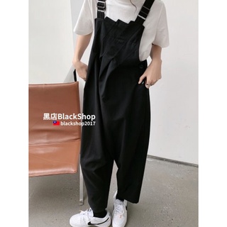 【黑店】訂製款減齡不對稱寬鬆吊帶褲 黑色寬鬆直筒吊帶褲 個性穿搭暗黑系哈倫褲 顯瘦黑色連身褲 DD193
