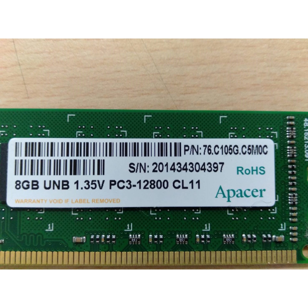 二手 宇瞻 Apacer DDR3 8GB UNB 1.35V PC3-12800-CL11 桌機雙面記憶體