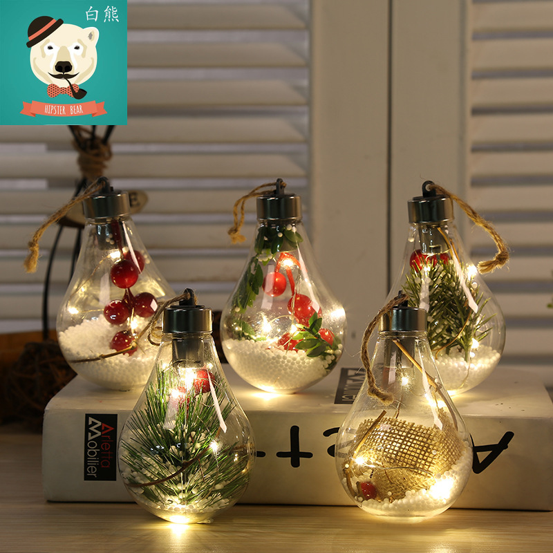 [白熊]暖色 原色LED透明聖誕球 聖誕節裝飾品 聖誕樹裝飾掛件 聖誕節塑料燈泡球 門店聖誕節氣氛小燈泡