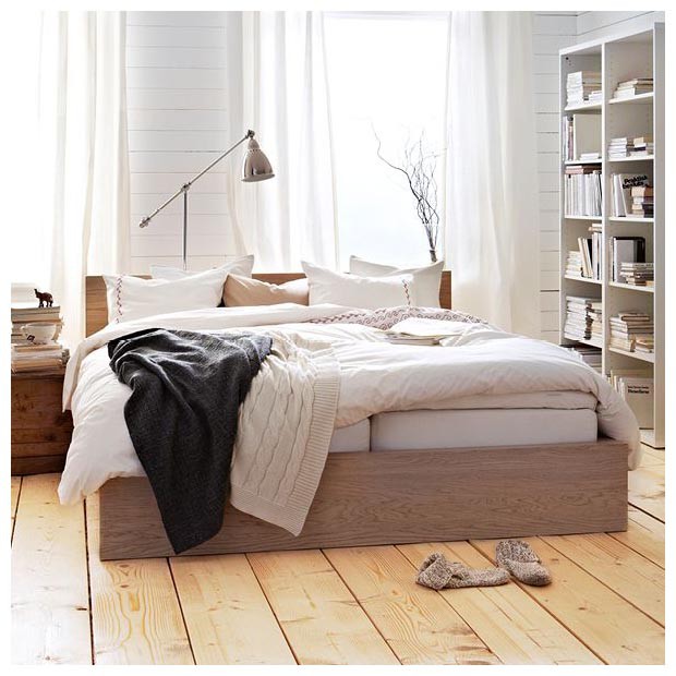 北歐LOFT風格IKEA宜家MALM雙人加大床框床架+luröy板條/染白橡木色/二手八成新/特$6580
