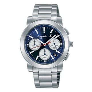 【Agnes'b】藍面三眼不鏽鋼腕錶 40mm BT3029X1 / V654-KP30B 臺灣公司貨SK022