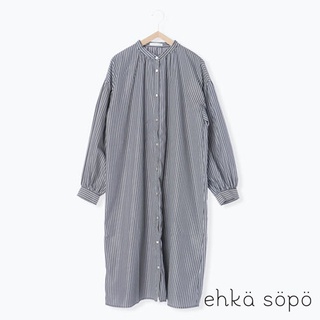 ehka sopo 素面/條紋寬鬆圓領襯衫式洋裝(FF17L0H0580)