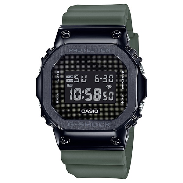 【CASIO】G-SHOCK 經典5600系列 黑色不鏽鋼錶圈x綠色錶殼錶帶 GM-5600B-3 台灣卡西歐公司貨