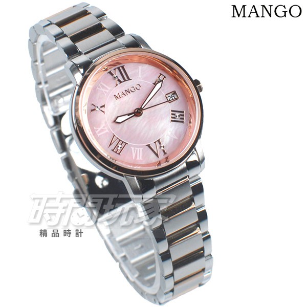(活動價) MANGO 羅馬時刻 珍珠螺貝面盤 不鏽鋼 女錶 防水 日期視窗 鋼帶 玫瑰金x粉紅 MA6736L-11T