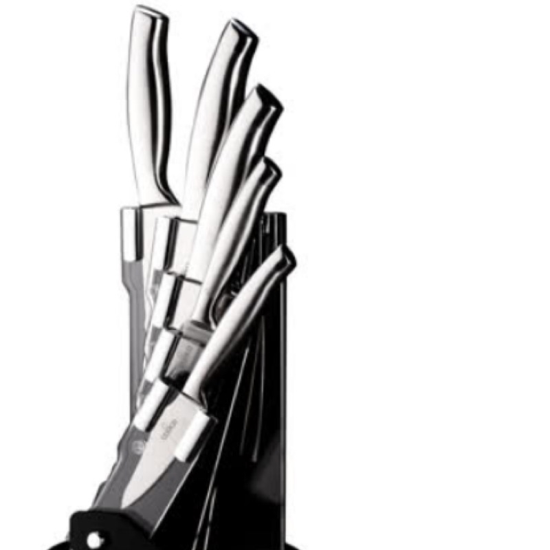 【義大利CUOCO】一體成形高級不鏽鋼刀具6件組 (料理刀、剁刀、鋸齒刀、萬用刀、水果刀、刀座)