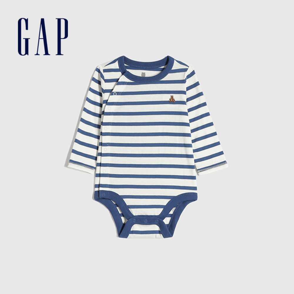 Gap 嬰兒裝 棉質柔軟長袖包屁衣-藍白條紋(650312)