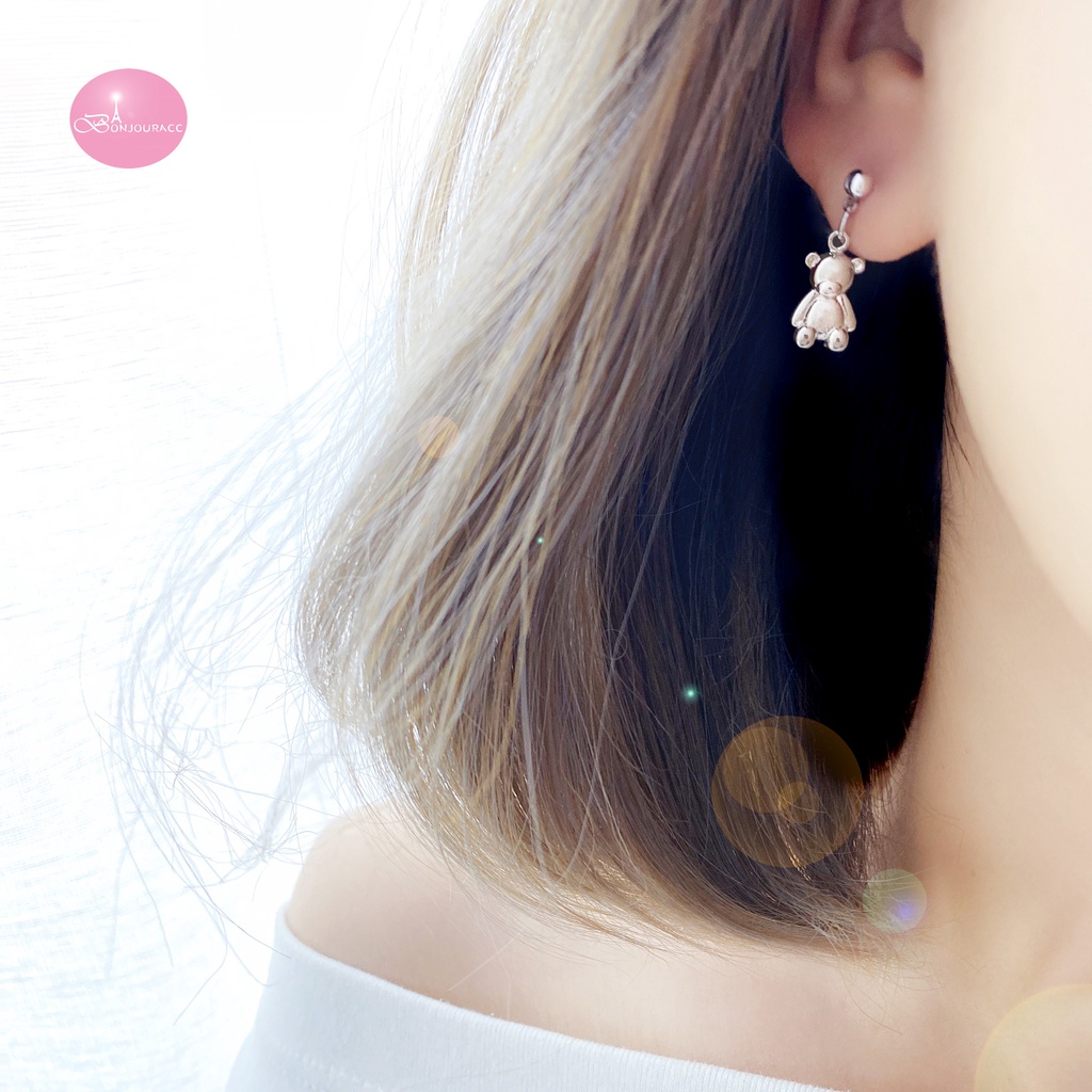 韓國 小熊造型 耳環 夾式 針式 925銀針 台灣現貨 【Bonjouracc】