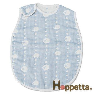 現貨日本製 Hoppetta 六重紗六層紗動物防踢被 綿羊 &amp; 刺蝟 0~3歲M號粉藍色扣子款