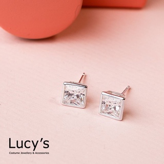 Lucy's 925純銀 低調閃耀方塊耳環 - 0.6cm (23205)