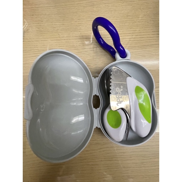 [二手]英國 Doddl 兒童學習餐具人體工學餐具 湯匙 叉子 三件組 含收納盒 綠色